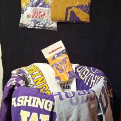 U Of W Huskies * Laundry Basket Full Of Shirts * 3 Windsocks *
