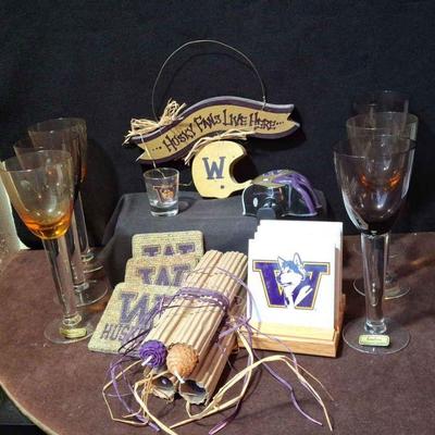 Huskies Memorabilia & Neiman Marcus Purple & Gold Stemmed Glasses
