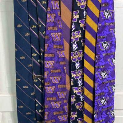 Collection of UW Huskies Purple/Gold Neckties * One New With Tags * Suspenders
