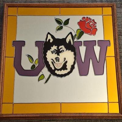 Amazing Rare find U Of W Huskies Artglas Painted Rose Bowl Mirror
