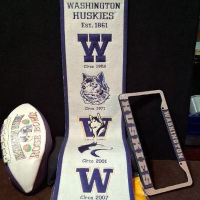 U Of W Huskies * Rose Bowl Football * Banner Of Years * License Plate * U Of W Banner
