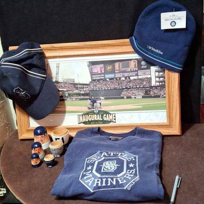 1999 * Mariner's Inagural Game Photo From Behind Home Plate * Nesting Dolls * 2 Hats & An M's Shirt
