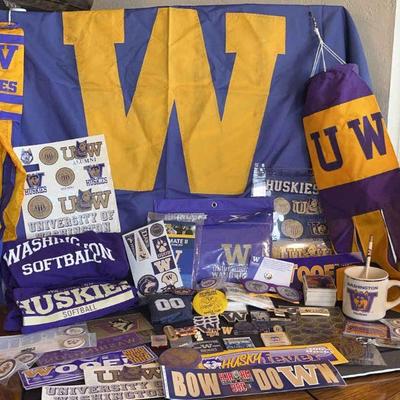 University of Washington Collectibles * 15+ New Stickers * 1 Banner * Football Cards * Windsocks
