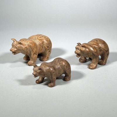(3pc) C.M. COPELAND JR BEAR CARVINGS | Lot of 3 hand carved bear figurines by C.M. Copeland Jr. all marked on bottom "An Original by...