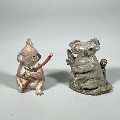 (2pc) KOALA BEAR FIGURINES | Two ceramic koala bear figurine, one by Eva Dalberg - h. 5 x w. 3.25 x l. 4.5 in

