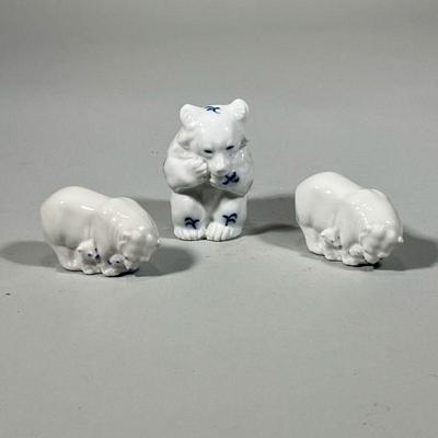 (3pc) ROYAL COPENHAGEN POLAR BEAR FIGURINES | Lot of 3 Royal Copenhagen polar bear figurines including pair of mother & cubs figurine...