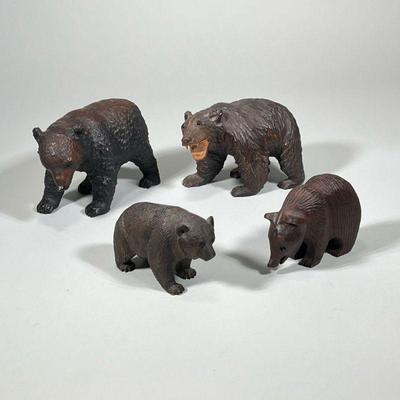 (4pc) LARGE CARVED BEAR FIGURES | Lot of 4 large carved wood brown bear figures - h. 5.5 x w. 4 x l. 9 in (largest)

