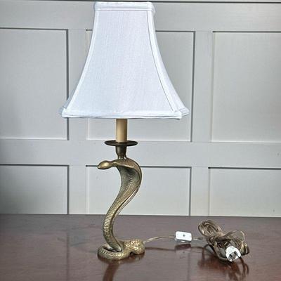 Brass Cobra Form Lamp | Brass cobra table lamp, originally a candlestick, electrified. - h. 18.5 in (overall)

