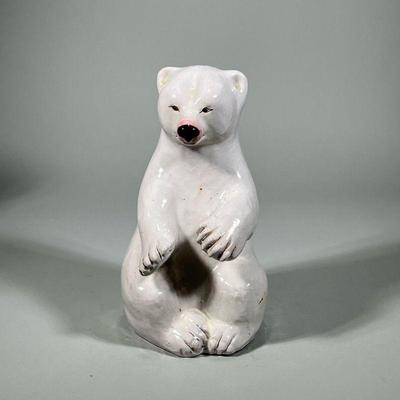 GLAZED CERAMIC POLAR BEAR | Large glazed ceramic polar bear figurine - h. 12.5 x w. 7 x l. 8 in

