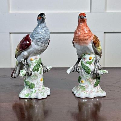 (2pc) French Ceramic Birds | Painted porcelain bird figurines, marked on the bottom, "Made in France / Hand painted" - h. 6.75...