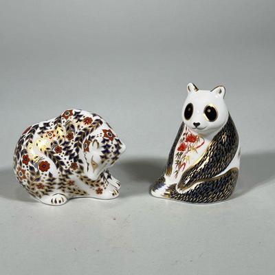 (2pc) ROYAL CROWN DERBY BEAR FIGURINES | Royal Crown Derby English Bone China bear figures including a Russian Bear and a panda bear - h....