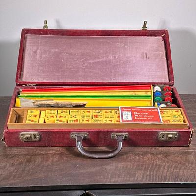 VINTAGE MAHJONG BOX SET | National Mahjong League Inc. box set including tiles holders & more in leather bound box. - h. 3.2( x w....