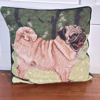 Needlepoint Pug Pillow | h. 12 x w. 13 in

