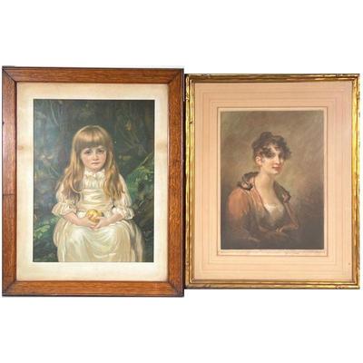 (2pc) EARLY 20TH C. COLOR ENGRAVING PORTRAITS | Early 20th Century color engraving portraits including signed print of woman (17.5 x 12.5...