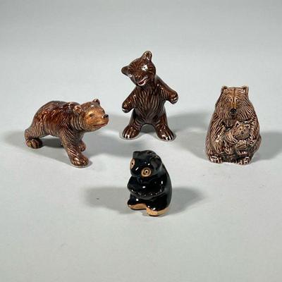 (4pc) MISC CERAMIC BEAR FIGURINES | Including: Japanese Salt & Pepper shakers, Mom & cub figurine, and bud vase bear figurine. -...