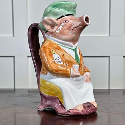 Portugal Ceramic Pig Pitcher | Signed on the bottom - h. 9.5 x w. 7 in

