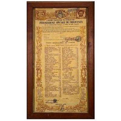 ANTIQUE ITALIAN MENU | Appears to be hand-painted; framed - h. 27 x w. 15.75 in

