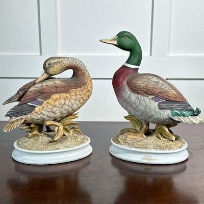 (2pc) PAIR SADEK PORCELAIN DUCKS BY ANDREA | Pair of male & female Porcelain hand painted mallard ducks by Andrea for Radek. - h. 9.5...