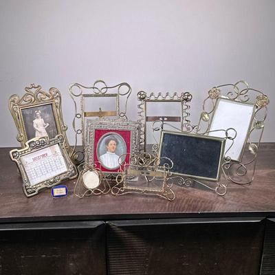 (9pc) COLLECTION OF ART NOUVEAU PICTURE FRAMES | Brass, copper & other metal art nouveau picture frames with curved & floral...