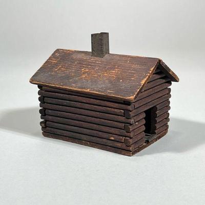 LOG CABIN CANDLE HOLDER | Log cabin with removable candle holder & metal chimney. - h. 4.5 x w. 4 x l. 5.25 in

