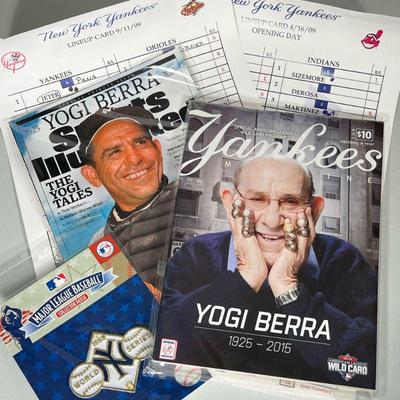 (8pc) Miscellaneous Baseball Memorabilia | Including: American League Wild Card 2015 magazine Yogi Berra Edition Sports Illustrated Yogi...