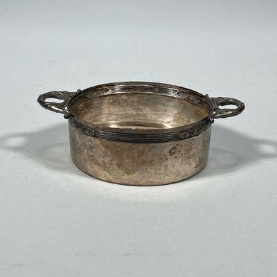 GERMAN 800 SILVER DISH | 800 or Continental Silver round dish, marked “800 WTB HEINR SCHNEIDER” 1.7 ozt. - h. 1.5 x dia. 5 in

