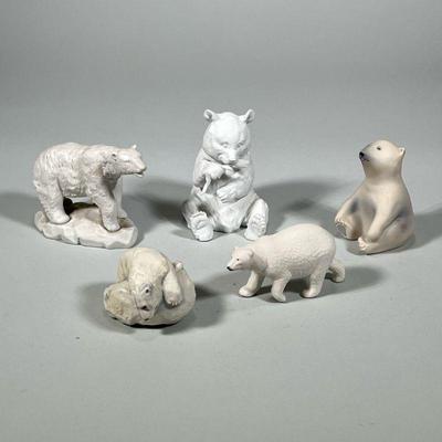 (3pc) BISQUE POTTERY & OTHER POLAR BEARS | Including: Boehm cuddling bears, Kaiser bisque bear eating a fish, Aldon polar bear...