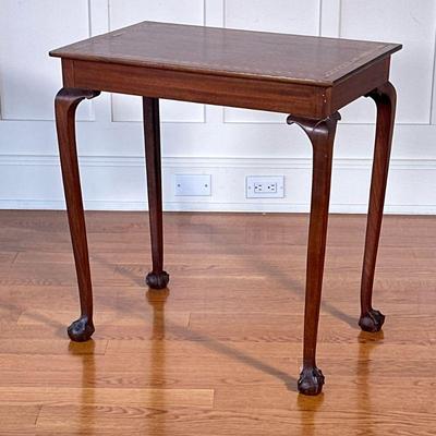 F. KIRTLAND & Son BOSTON, MASS SIDE TABLE | With diagonal contrasting inlay top over cabriole legs terminating in ball and claw feet,...