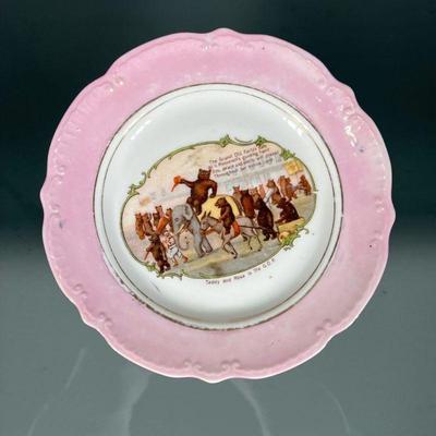 Teddy & Rosa Plate | Pink scalloped rim porcelain plat, showing "Teddy and Rosa in The G.O.P. / The Grand Old Party's safe...