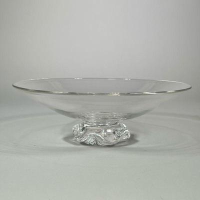 Steuben Pedestal Bowl | Steuben crystal glass center bowl with acid-etched signature to bottom. - h. 4.25 x dia. 12.5 in

