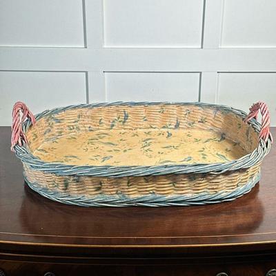 Painted Basket Tray | Signed on underside, with painted bluebird pattern. - w. 16.75 x l. 23 in

