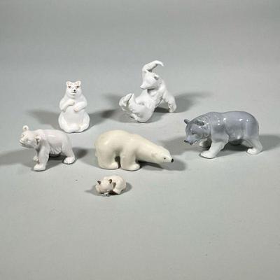(6pc) MIXED POLAR BEAR FIGURINES | Mixed ceramic polar bear figurines including; Coalport, Arabia Finland, and more! - h. 3.5 x w. 3 x l....