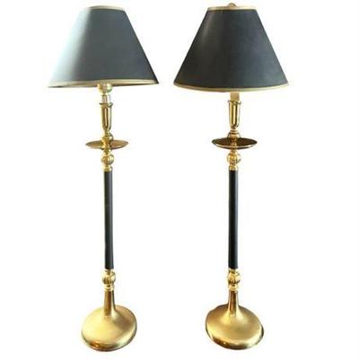 Lot 020 
Decorator Brass Buffet Candlestick Lamps, Pair