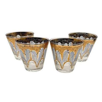 Lot 233 
MCM Paneled Bird Design Rock Glasses, Set of Four (4)