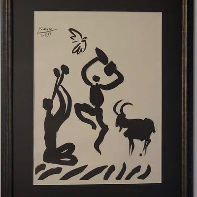 Vintage Lithograph Print Goat Dance By Pablo Picasso Plate Signed
