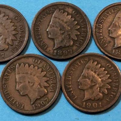 Indian head cents 1895 1897, 1901 & 1907