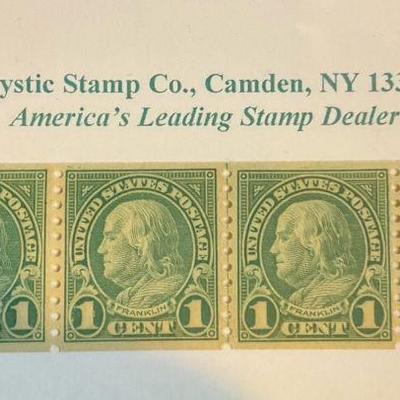 1c benjamin franklin coil line strip of stamps vf m