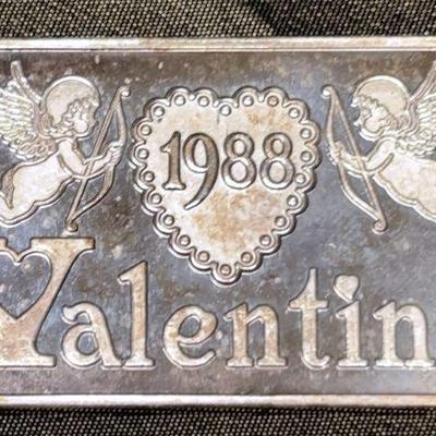 1988 one ounce fine silver valentine" ingot