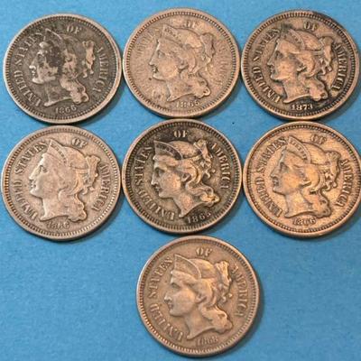 Three cent coins 1860s 1870s