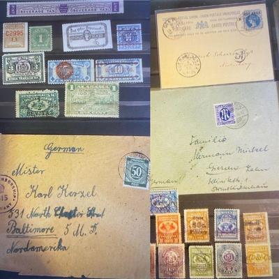 1941 50 german stamped envelopes & us tax revenue stamps