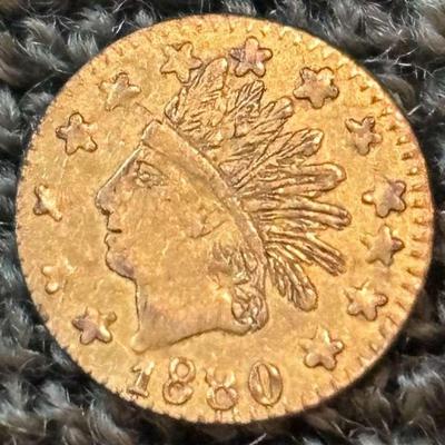 1880 dated cal gold indian wreath 1:4"