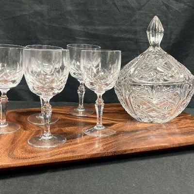 Ct131v fostoria 1992 crystal candy bowl and wine glasses