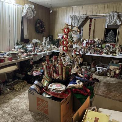 Christmas Wrapping paper, boxes, tins, mini tree skirts, stockings, hats