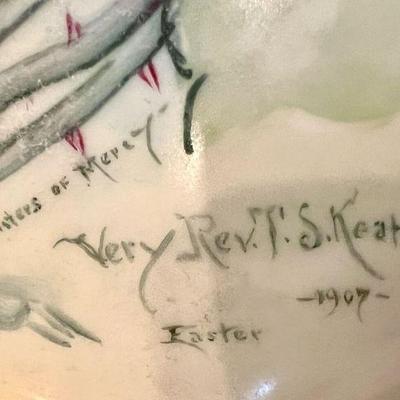 Hand-painted Limoges porcelain vase signed and dated by Very Reverend T.S. Keating for the Sisters of Mercy, Easter 1907 