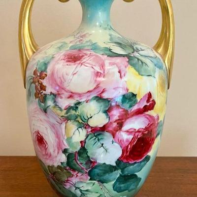 Hand-painted Limoges porcelain vase signed and dated by Very Reverend T.S. Keating for the Sisters of Mercy, Easter 1907 