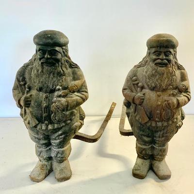 Pr. vtg. cast iron Santa andirons