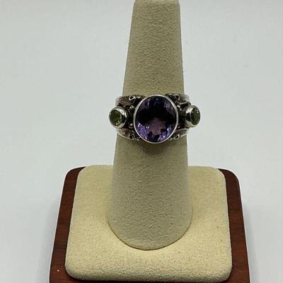 Sterling Amethyst / Peridot Ring - Sz 7