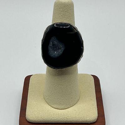 Blk Druzy Sterling Ring - Sz7