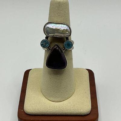 Sterling Multi Stone Ring - Sz 7