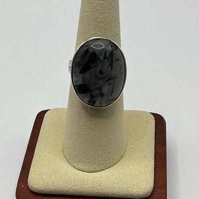 Sterling Tourmalinated Quartz Ring - Sz 7